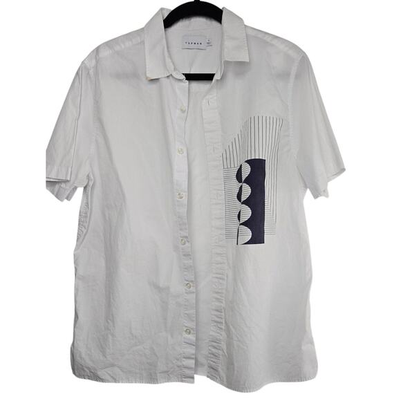 Topman White Short Sleeve Button-Up Shirt with Graphic Pocket Size Large - Picture 1 of 6